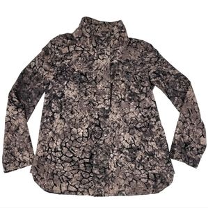 Logo Lori Goldstein Jacket Brown Black Twill Abstract Animal Print Size 8